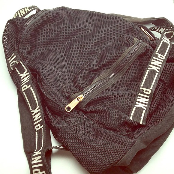 PINK Victoria's Secret Handbags - Pink Victoria’s Secret Perforated Logo Black Backpack